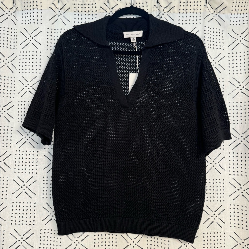 FREE ASSEMBLY Short Sleeve Crochet Polo Shirt - Picture 2 of 8